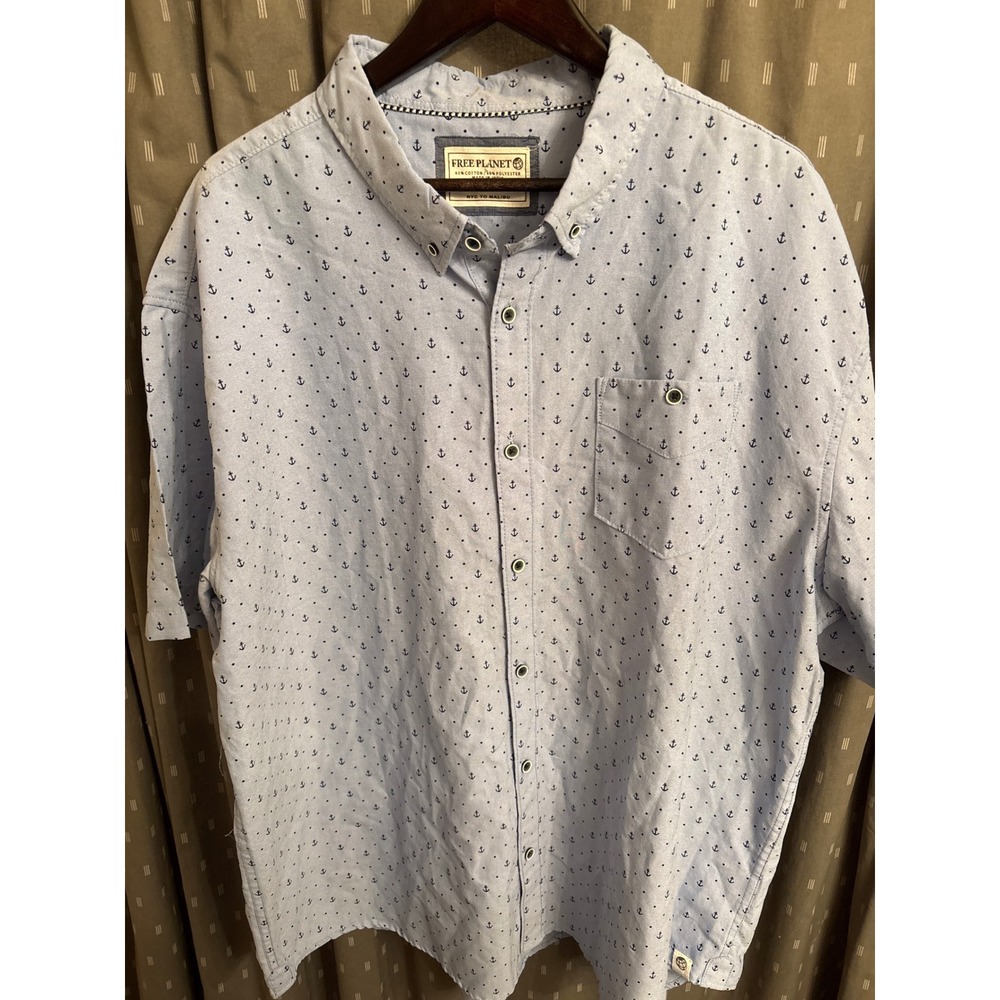 Free Planet Mens 3X Light Blue Anchor Print Short Sleeve Button Down Shirt